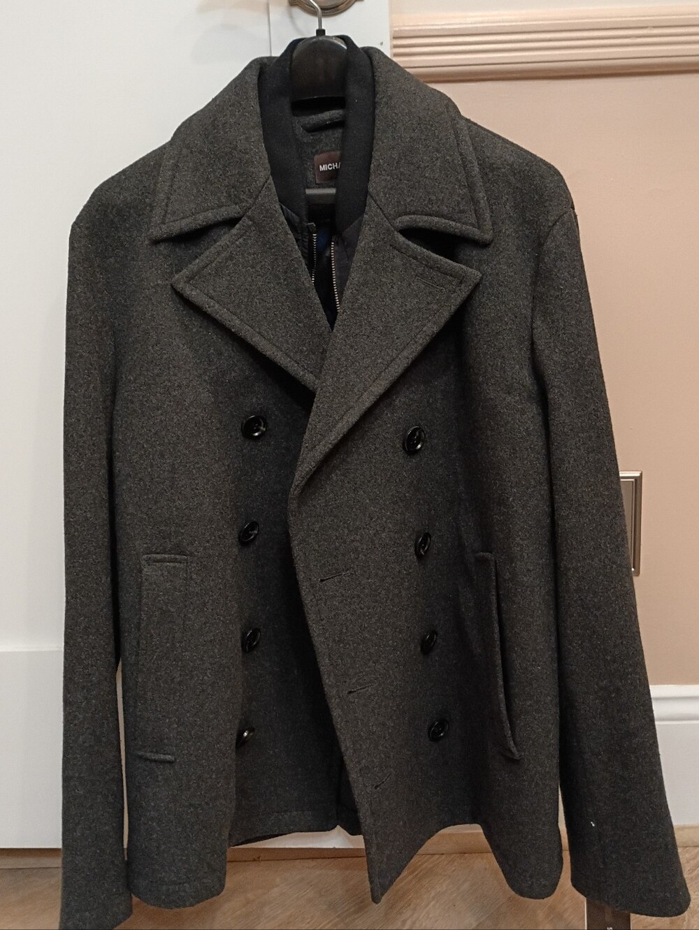 NWT Michael Kors Men's George Wool-Blend Pea Coat Charcoal Gray Size M